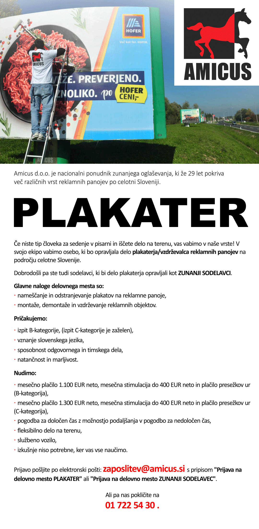 Plakater - vzdrževalec reklamnih panojev (m/ž) - več prostih mest