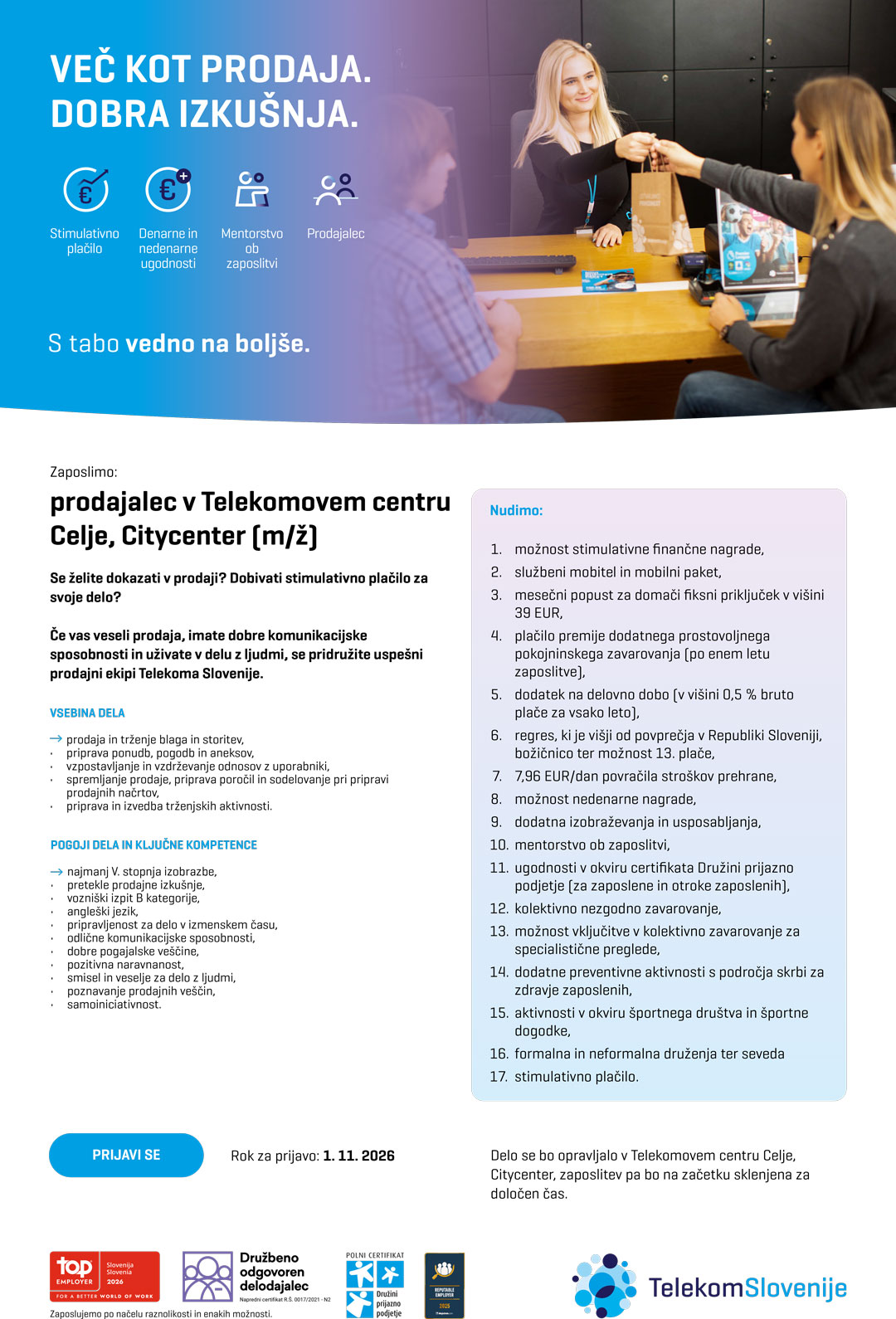 Prodajalec v Telekomovem centru Celje, Citycenter (m/ž)