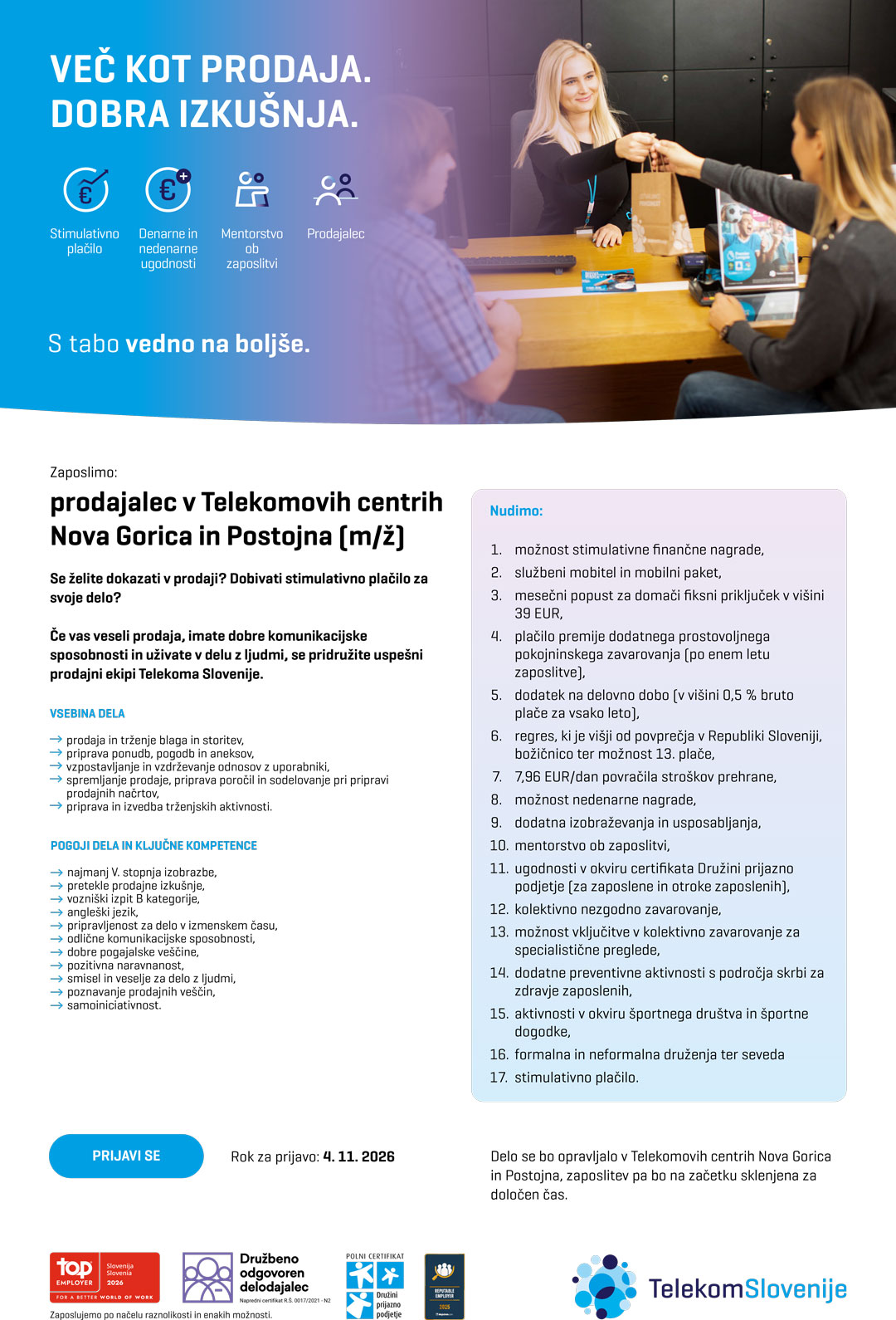 Prodajalec v Telekomovih centrih Nova Gorica in Postojna (m/ž)