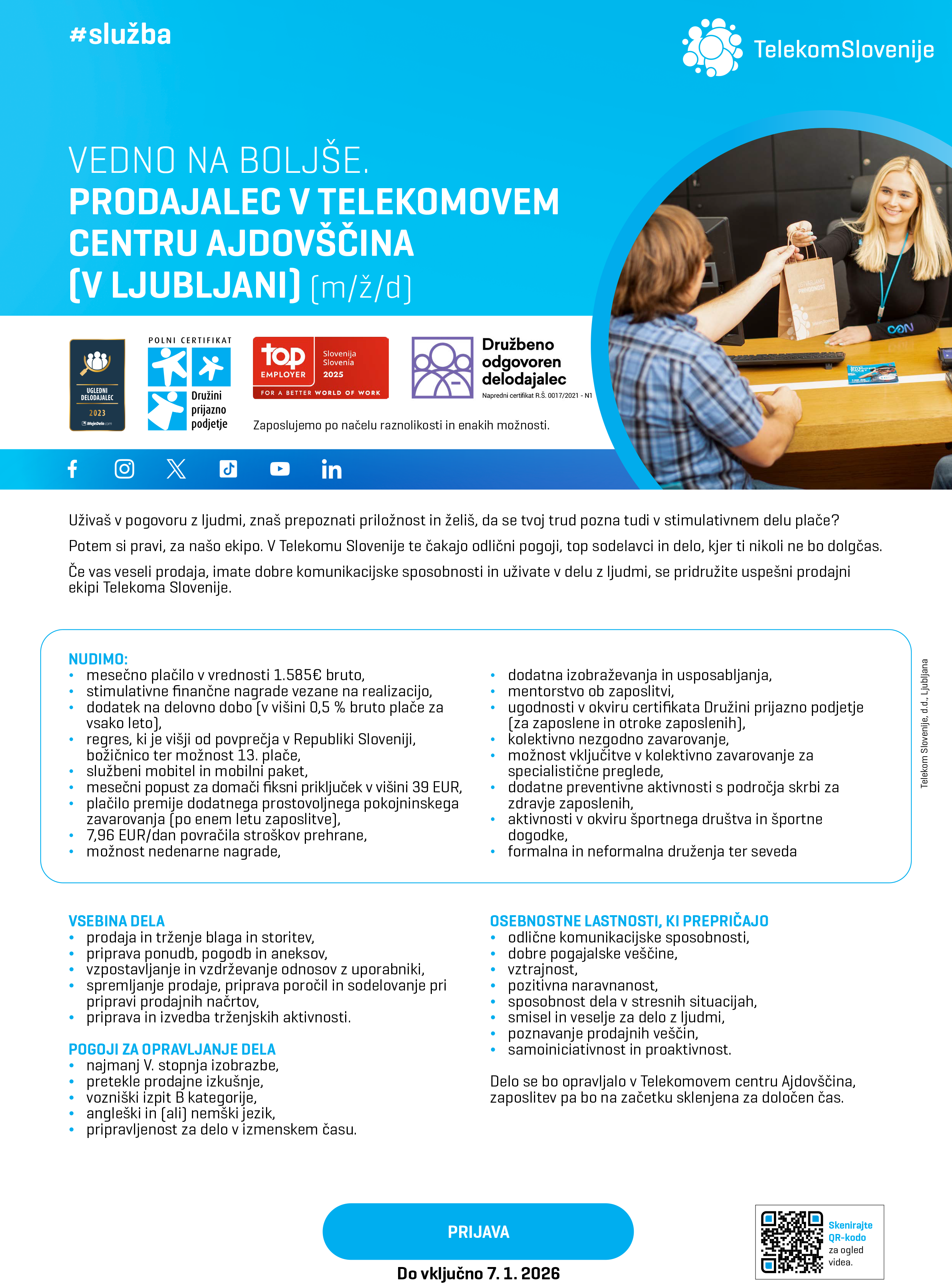 Prodajalec v Telekomovem centru Ajdovščina (v Ljubljani) (m/ž/d)