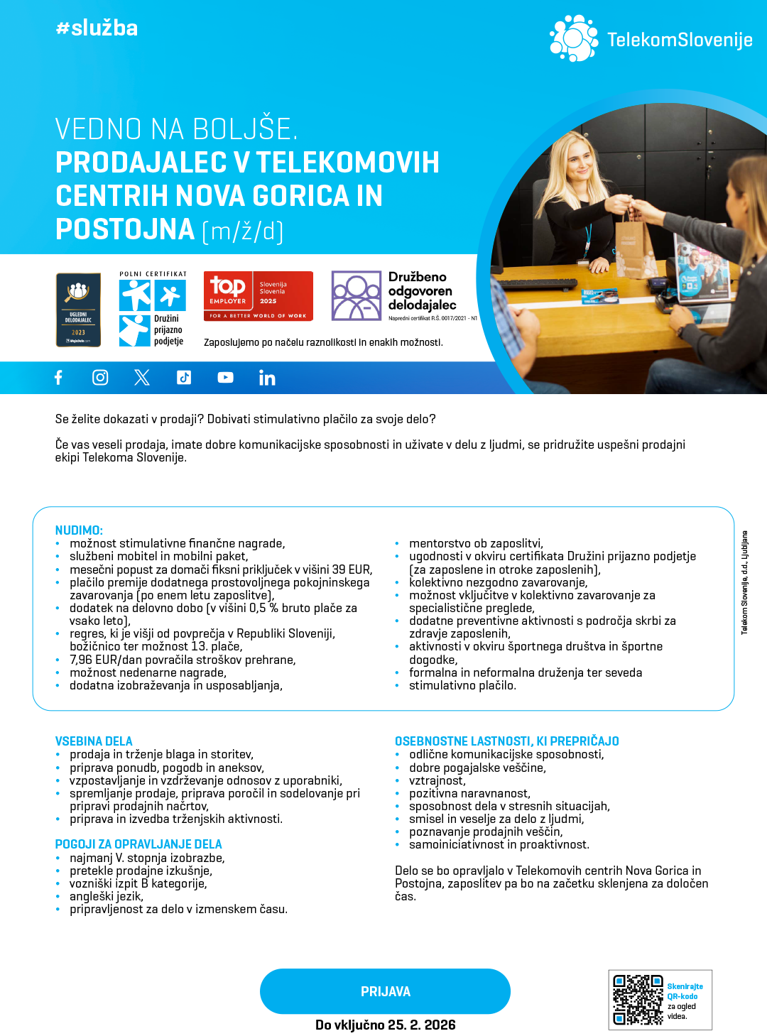Prodajalec v Telekomovih centrih Nova Gorica in Postojna (m/ž/d)