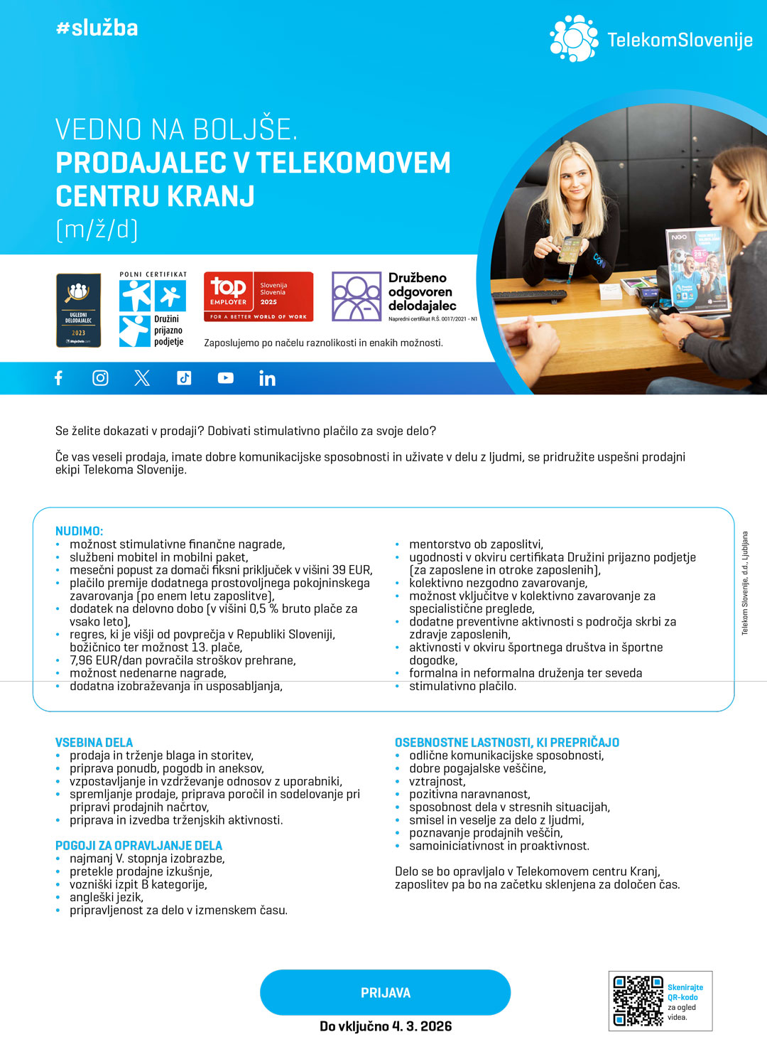 Prodajalec v Telekomovem centru Kranj (m/ž/d)