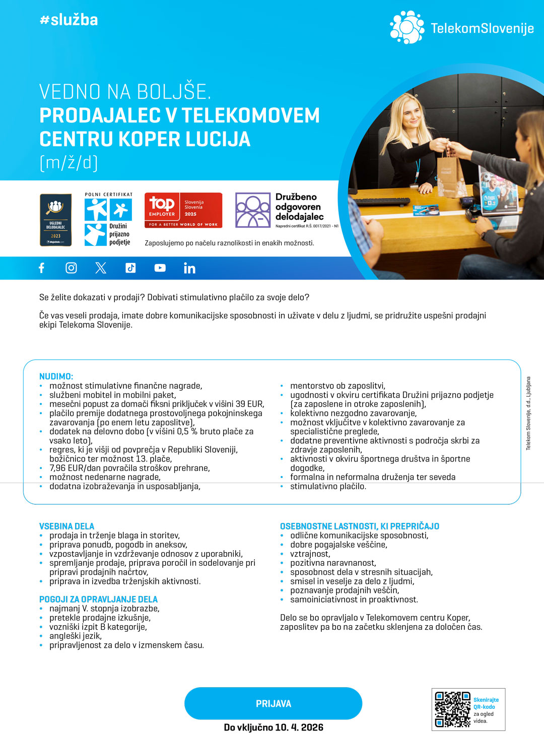 Prodajalec v Telekomovem centru Koper Lucija (m/ž/d)