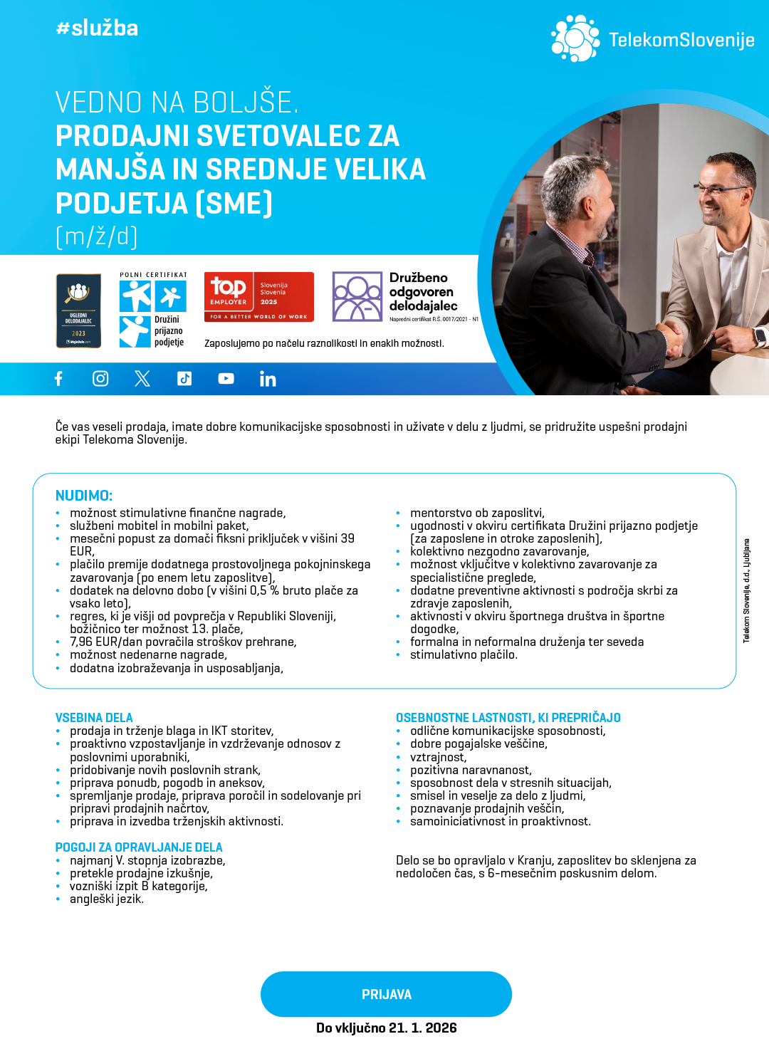 Prodajni svetovalec za manjša in srednje velika podjetja (SME) (m/ž/d)