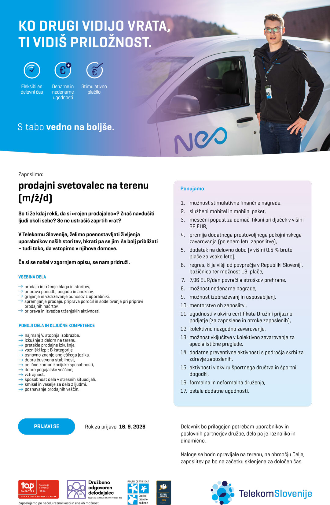 Prodajni svetovalec na terenu (m/ž/d) Celje