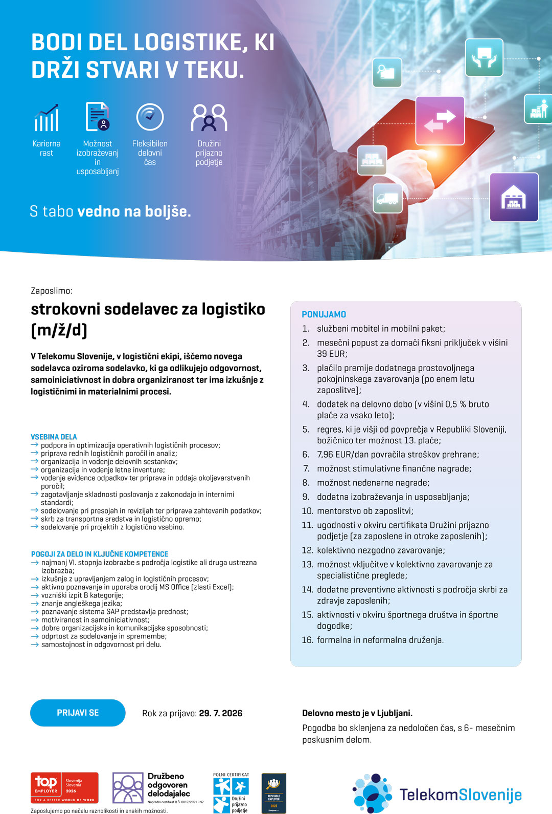 Strokovni sodelavec za logistiko (m/ž/d)