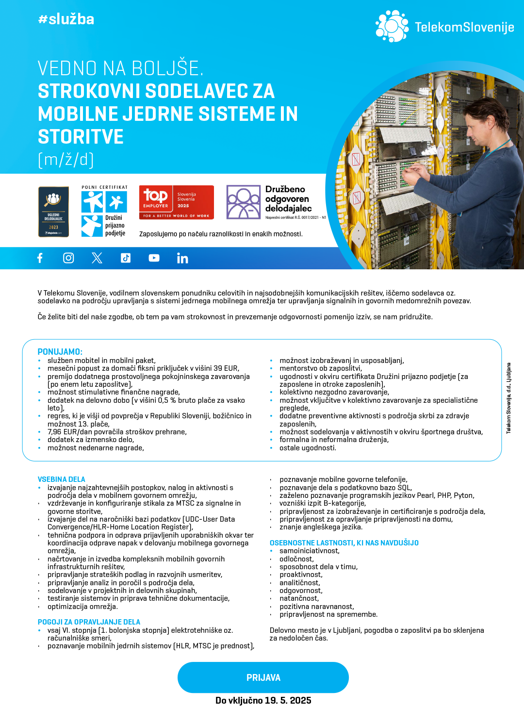 Strokovni sodelavec za mobilne jedrne sisteme in storitve (m/ž/d)