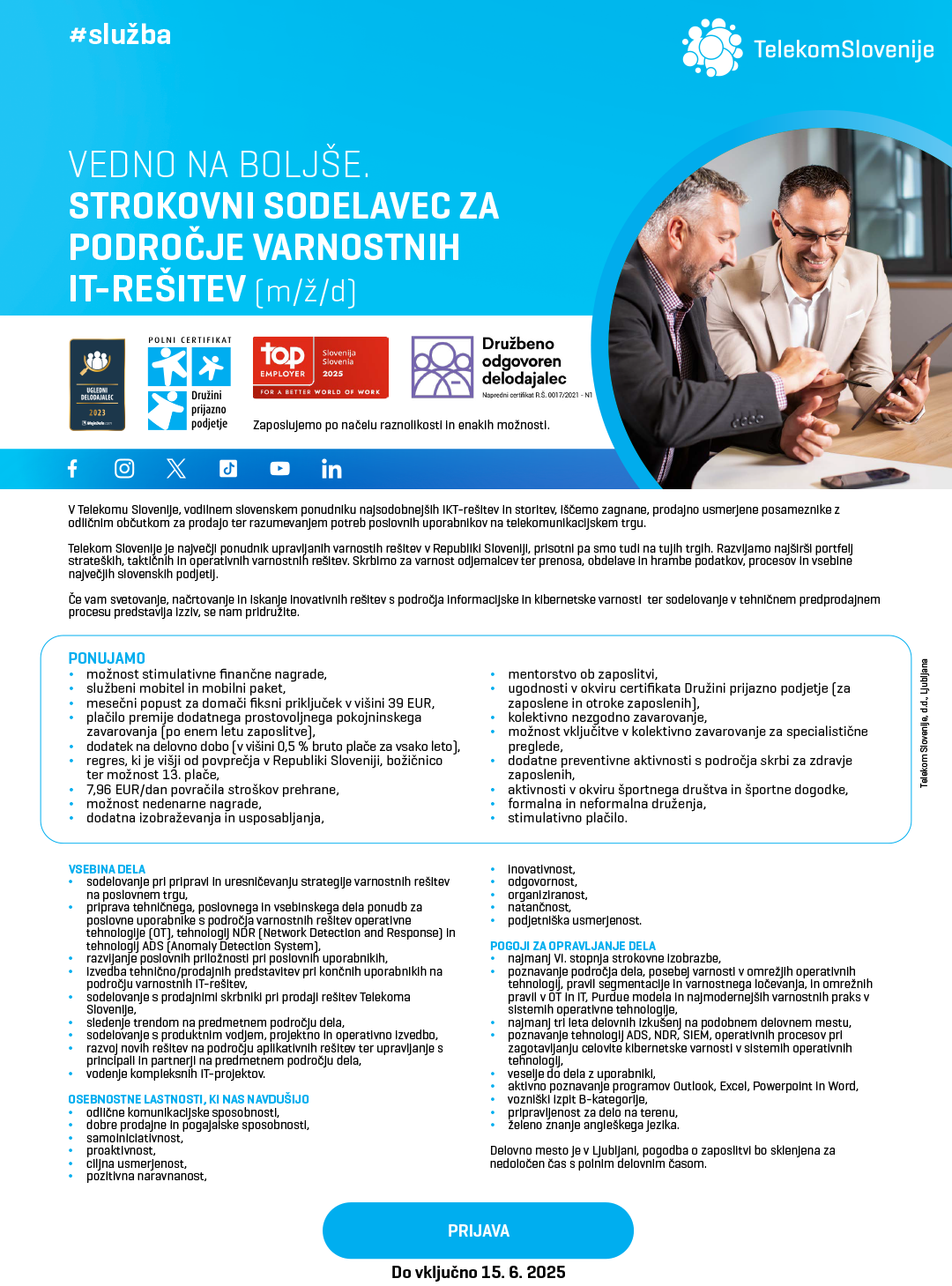 Strokovni sodelavec za področje varnostnih IT-rešitev (m/ž/d)