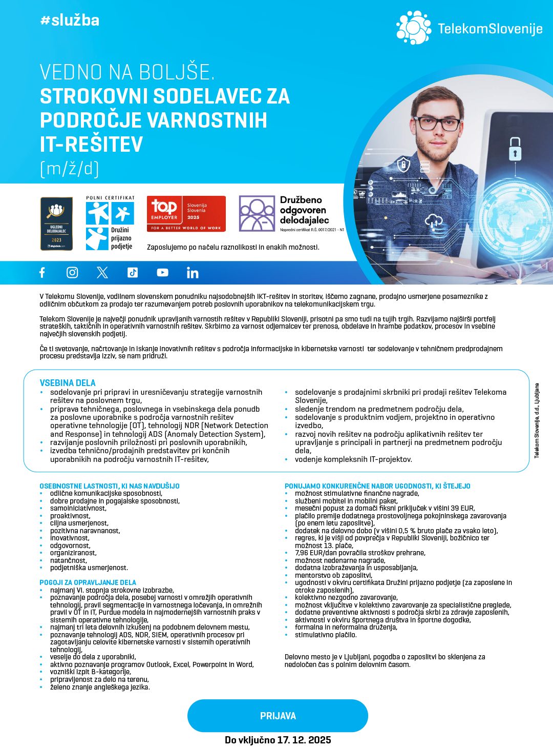 Strokovni sodelavec za področje varnostnih IT-rešitev (m/ž/d)