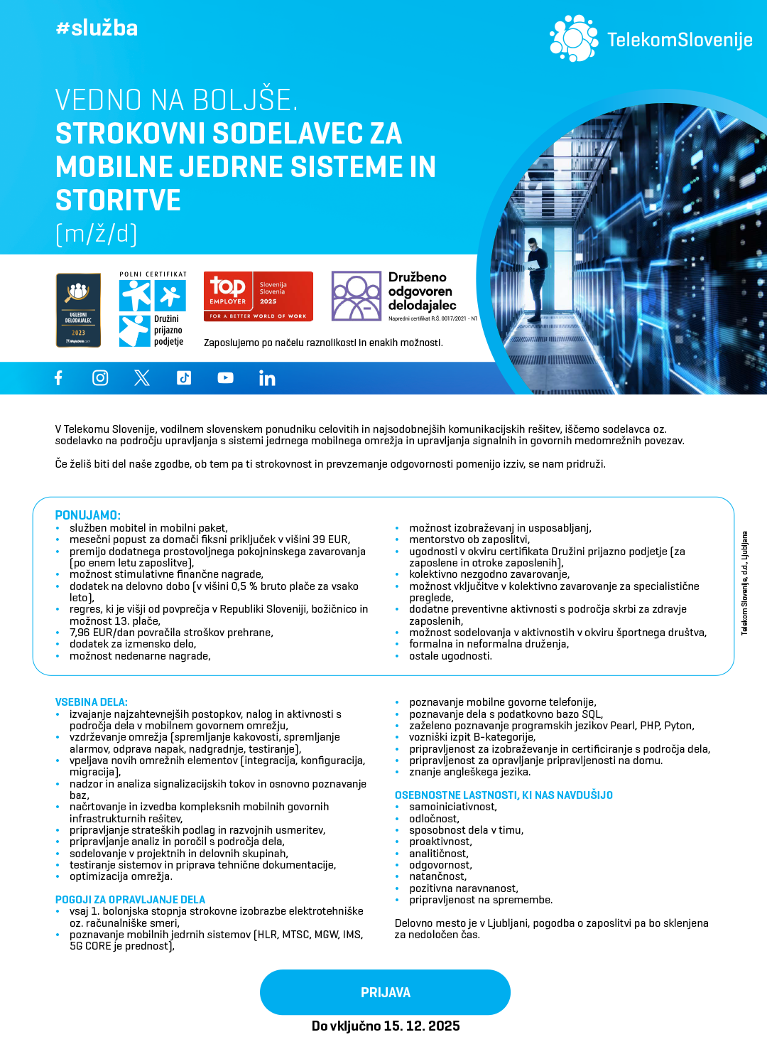 Strokovni sodelavec za mobilne jedrne sisteme in storitve (m/ž/d)