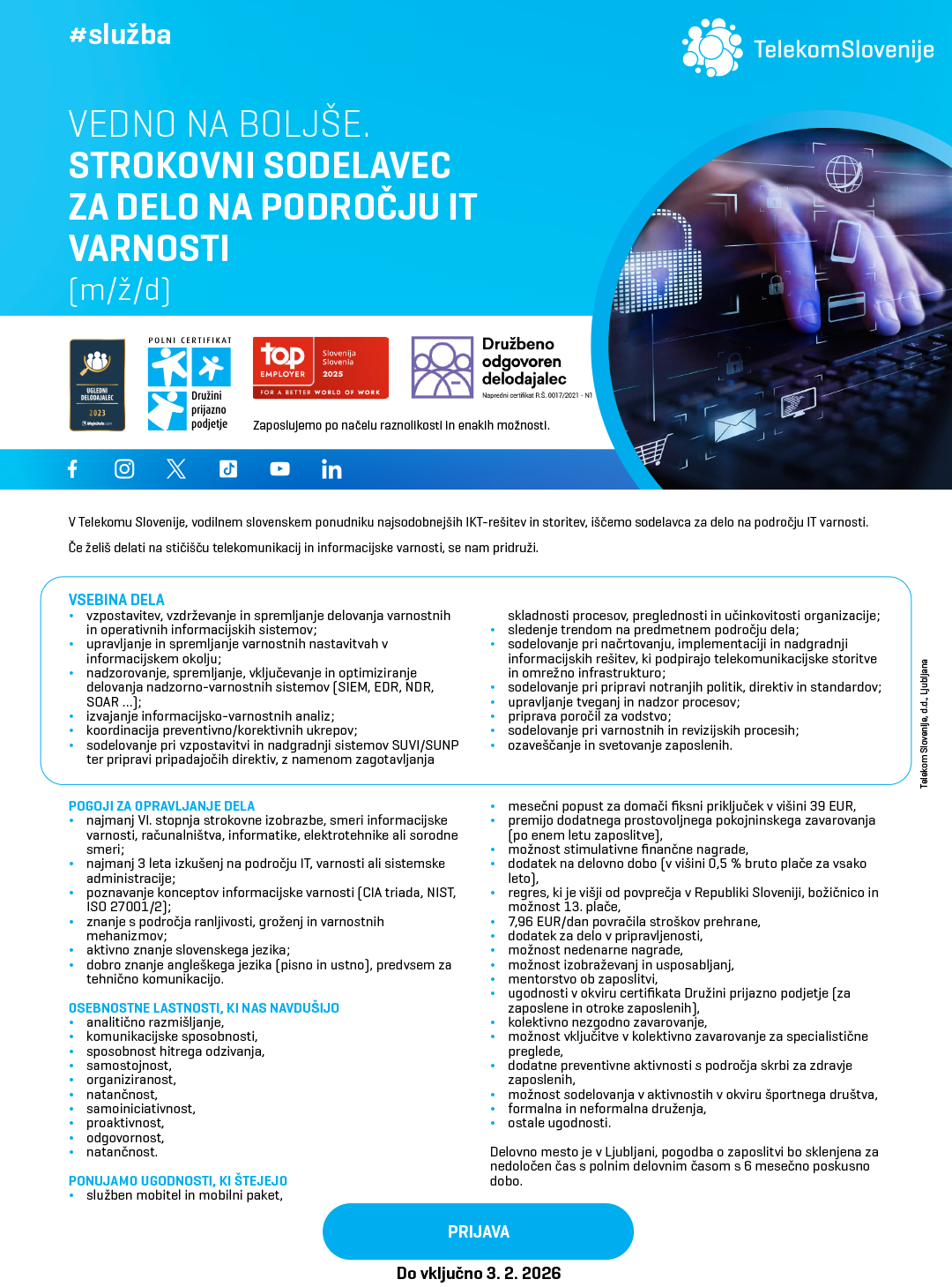 Strokovni sodelavec za delo na področju IT varnosti (m/ž/d)