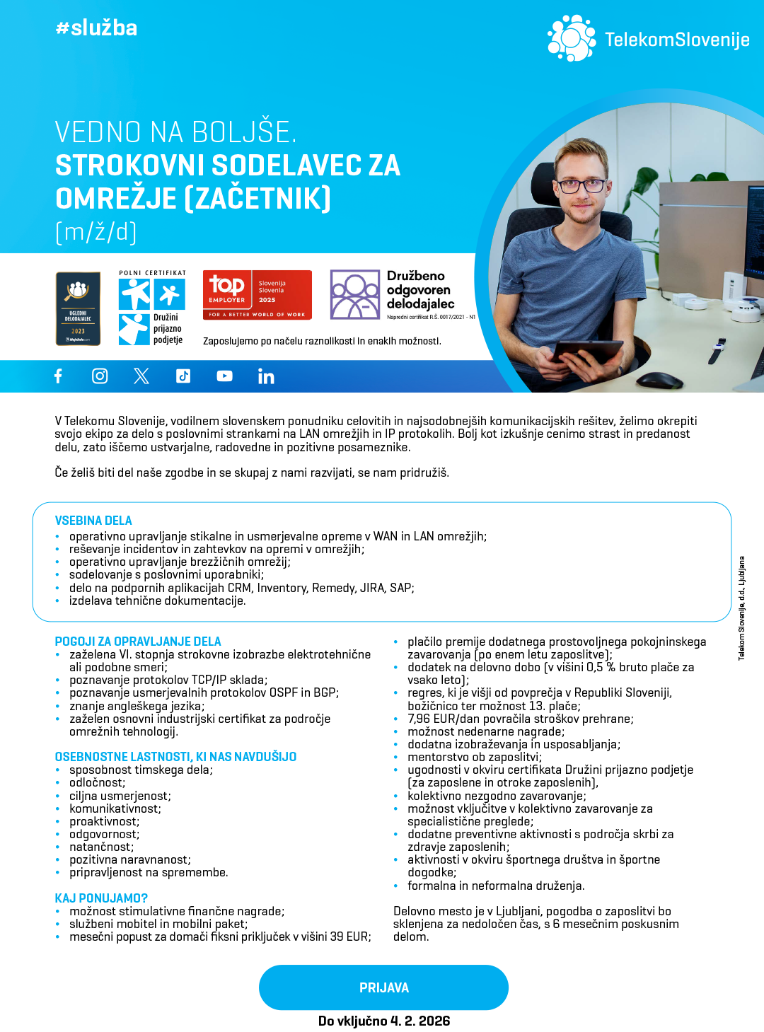 Strokovni sodelavec za omrežje (začetnik) (m/ž/d)