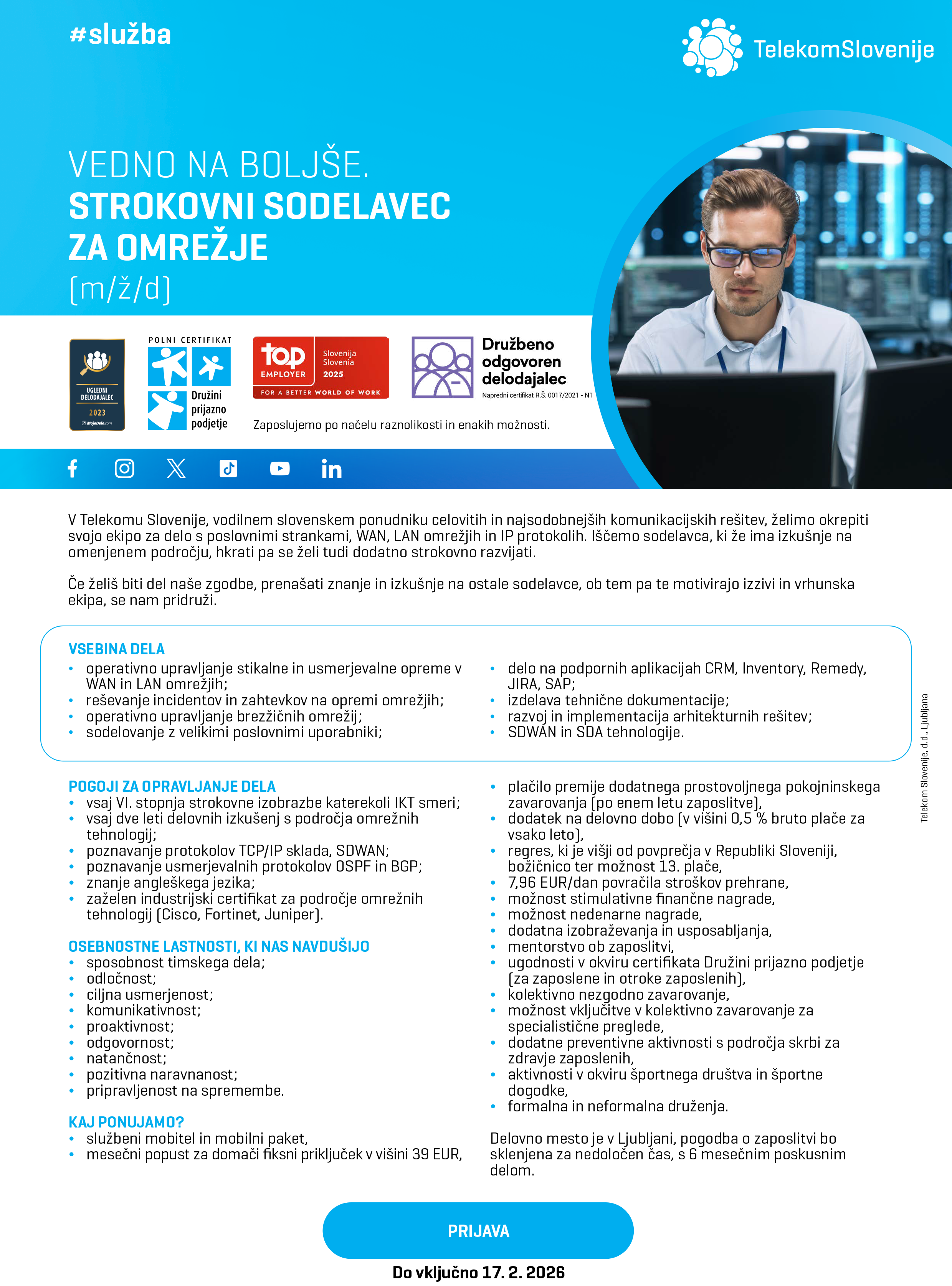 Strokovni sodelavec za omrežje  (m/ž/d)