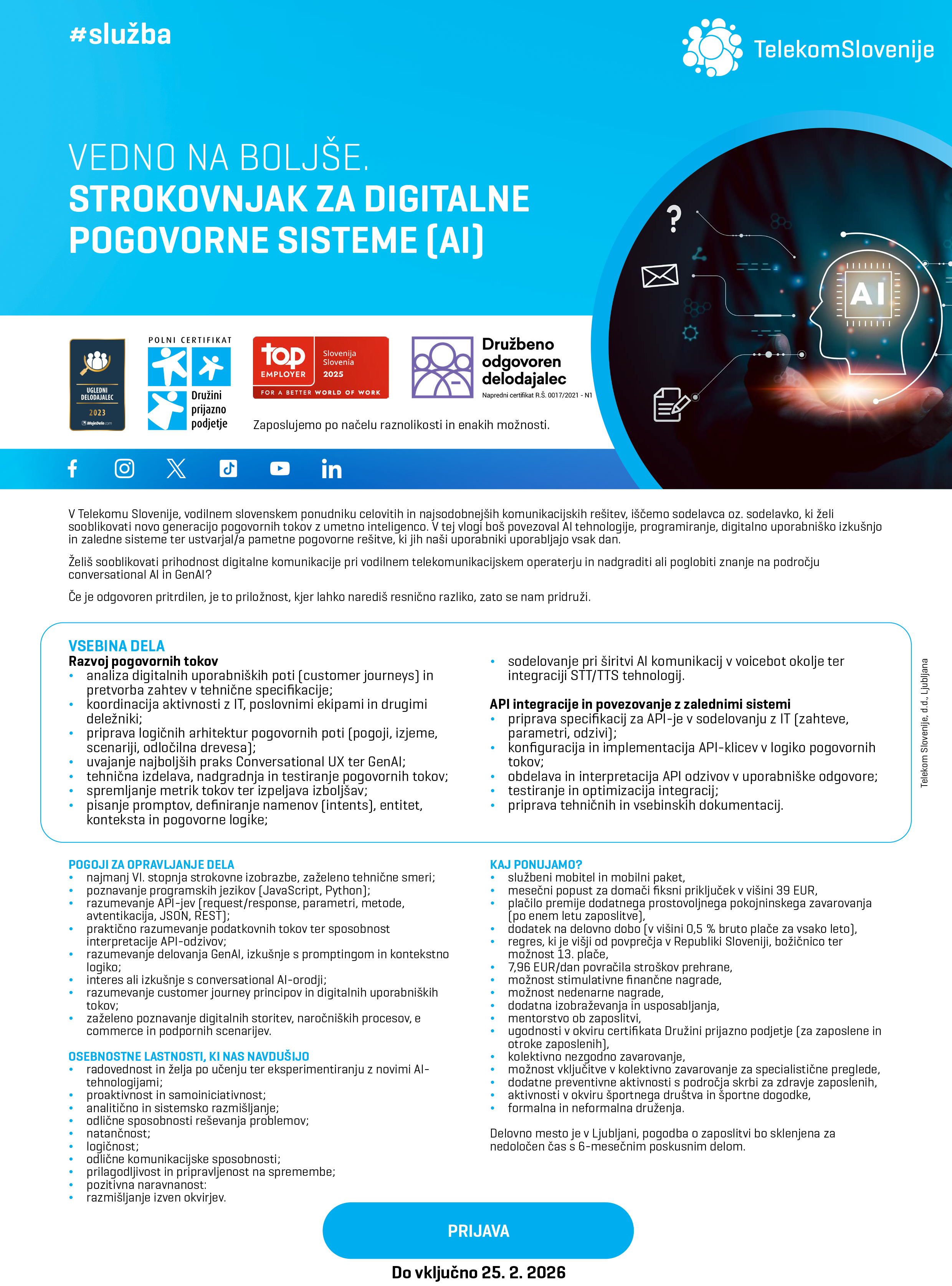 Strokovnjak za digitalne pogovorne sisteme (AI)  (m/ž/d)