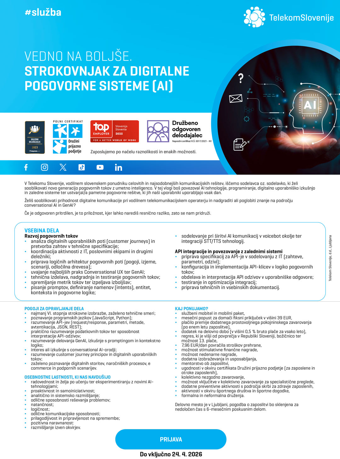 Strokovnjak za digitalne pogovorne sisteme AI (m/ž/d)