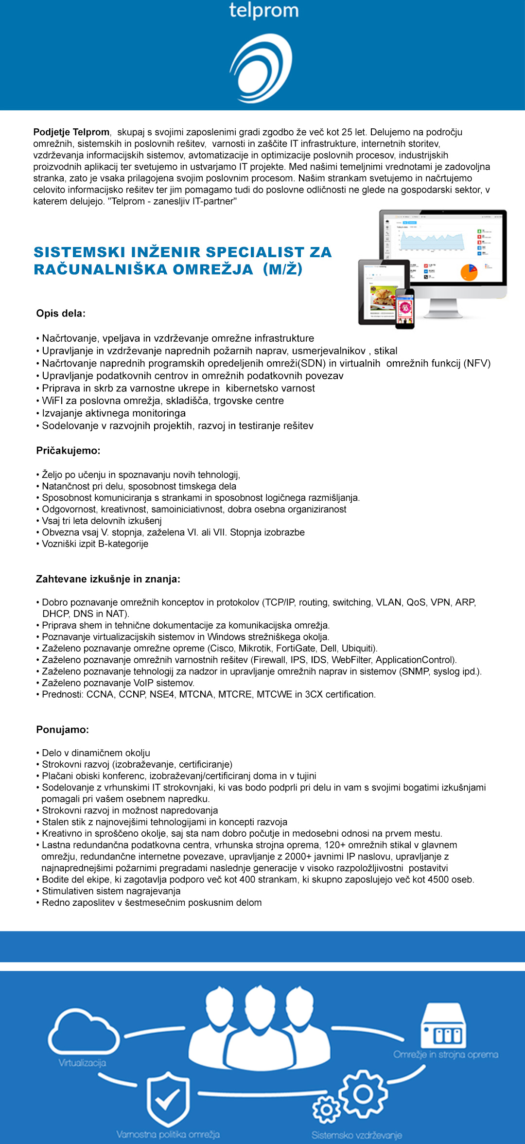 Sistemski inženir za računalniška omrežja m/ž