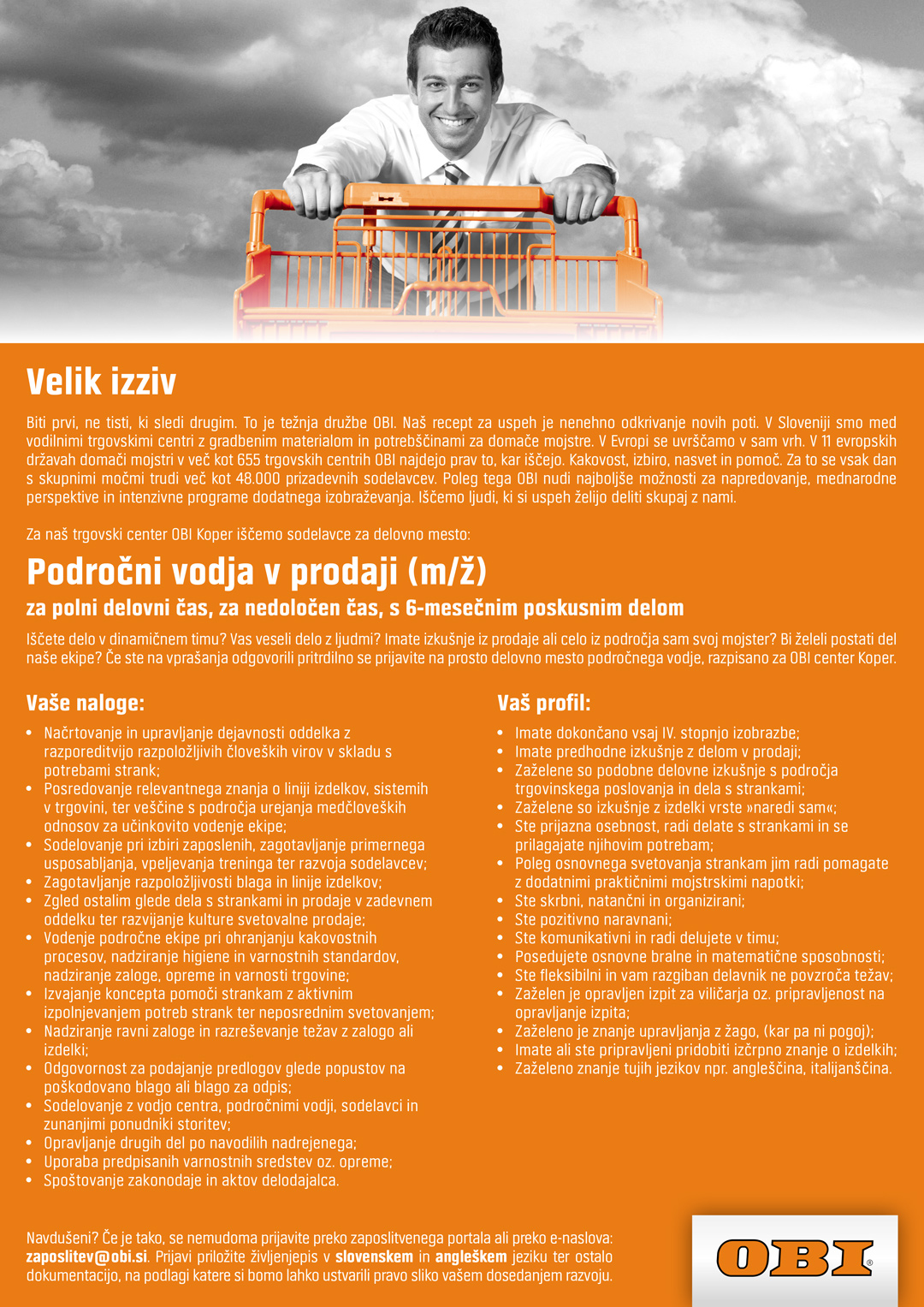 Področni vodja v prodaji (m/ž) - Koper