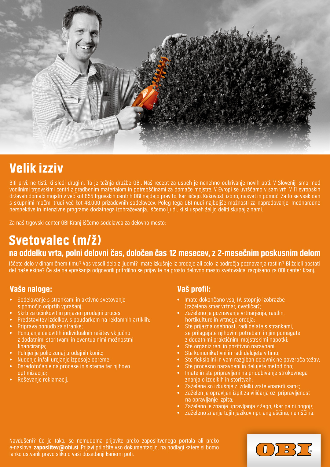 Svetovalec (m/ž) vrtni oddelek - Kranj