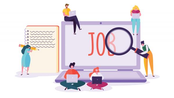 Grafični prikaz računalnika, kjer na enkranu piše job